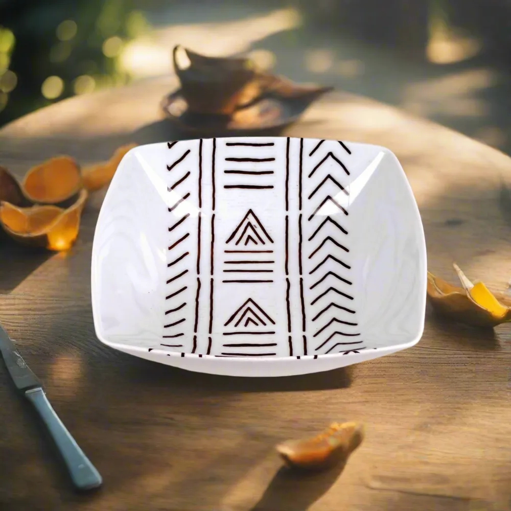 Gifts - Royal Edition: Set of 6 Customizable French Porcelain Plates with Kente or Kita African Patterns - KEMI HOME ART