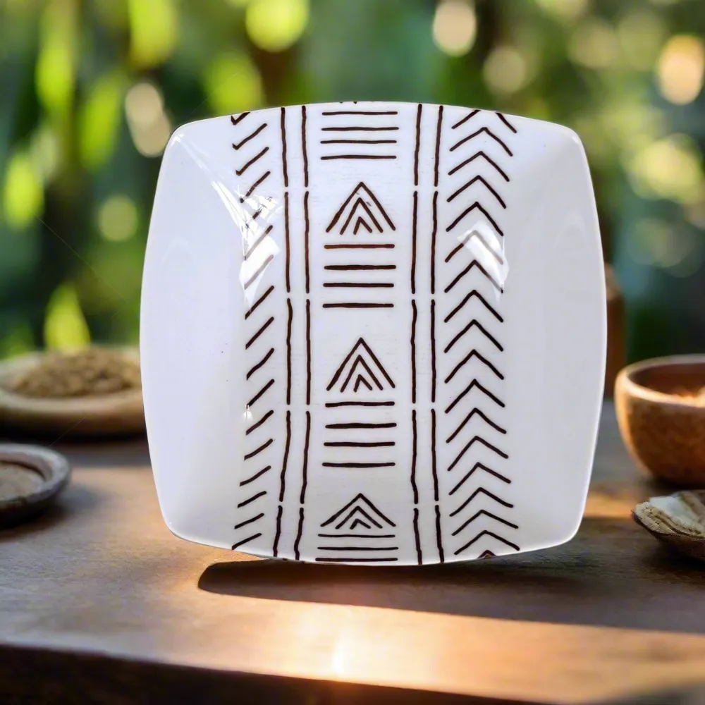 Gifts - Royal Edition: Set of 6 Customizable French Porcelain Plates with Kente or Kita African Patterns - KEMI HOME ART