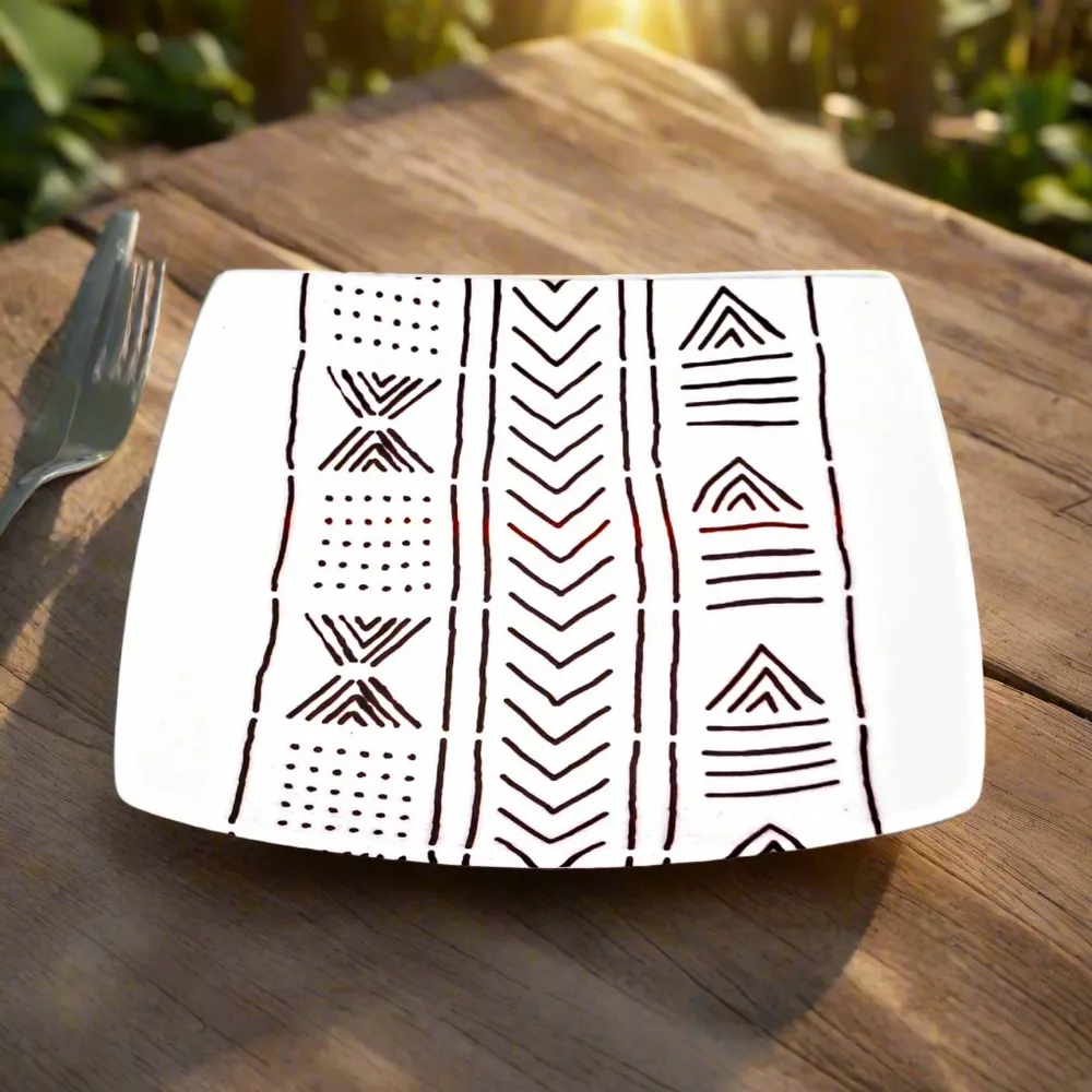 Gifts - Royal Edition: Set of 6 Customizable French Porcelain Plates with Kente or Kita African Patterns - KEMI HOME ART