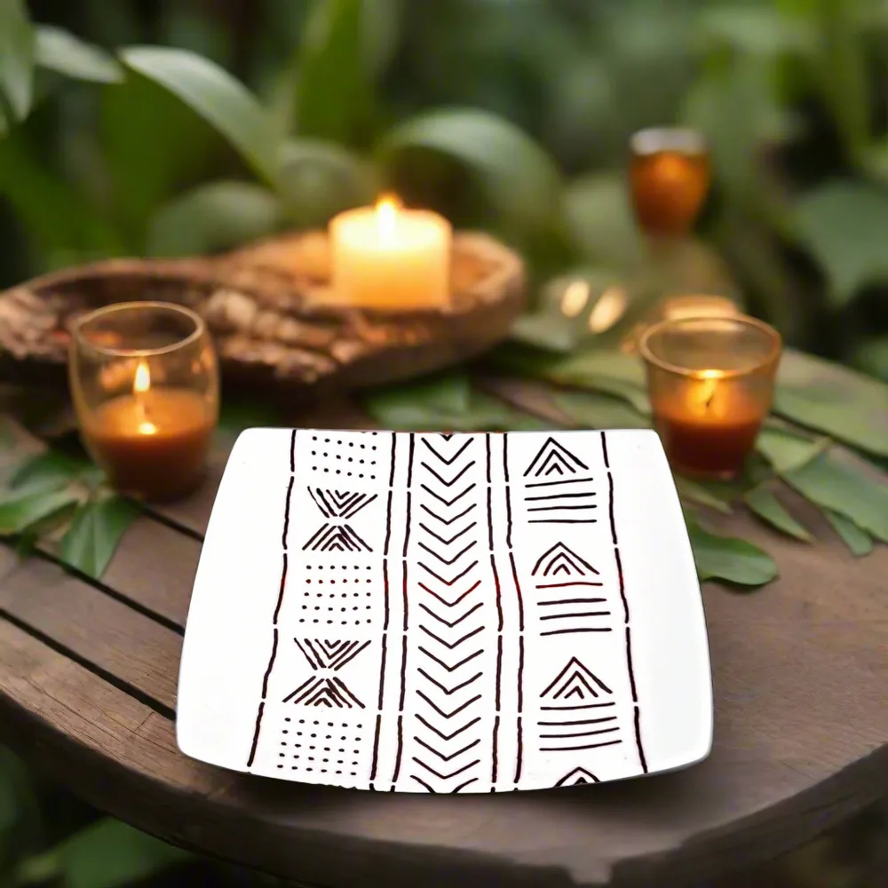 Gifts - Royal Edition: Set of 6 Customizable French Porcelain Plates with Kente or Kita African Patterns - KEMI HOME ART