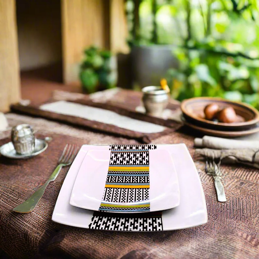 Gifts - Limited Edition: Set of 6 Customizable Square Plates – Kounta Motif from Niger, French Craftsmanship - KEMI HOME ART