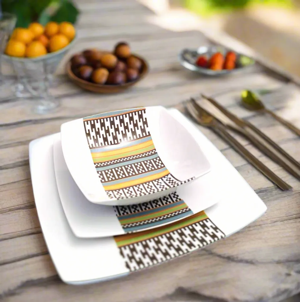 Gifts - Limited Edition: Set of 6 Customizable Square Plates – Kounta Motif from Niger, French Craftsmanship - KEMI HOME ART