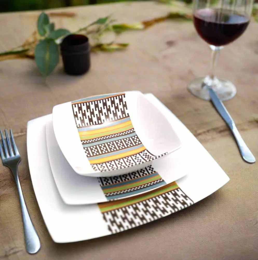 Gifts - Limited Edition: Set of 6 Customizable Square Plates – Kounta Motif from Niger, French Craftsmanship - KEMI HOME ART