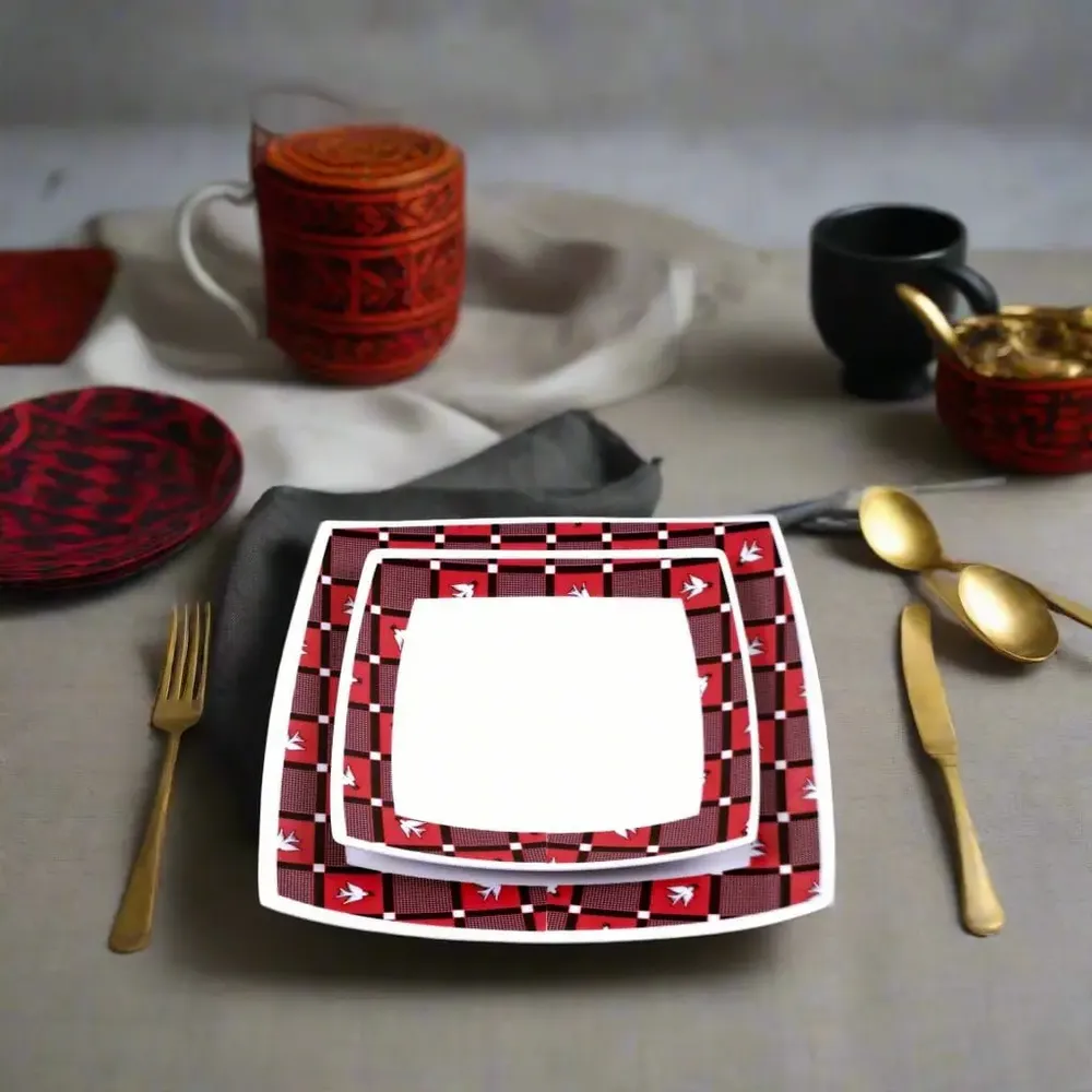 Gifts - Limited Edition: Customizable Set of 6 French Porcelain Plates – Burkina Faso Lwili-Pende Ethnic Pattern - KEMI HOME ART