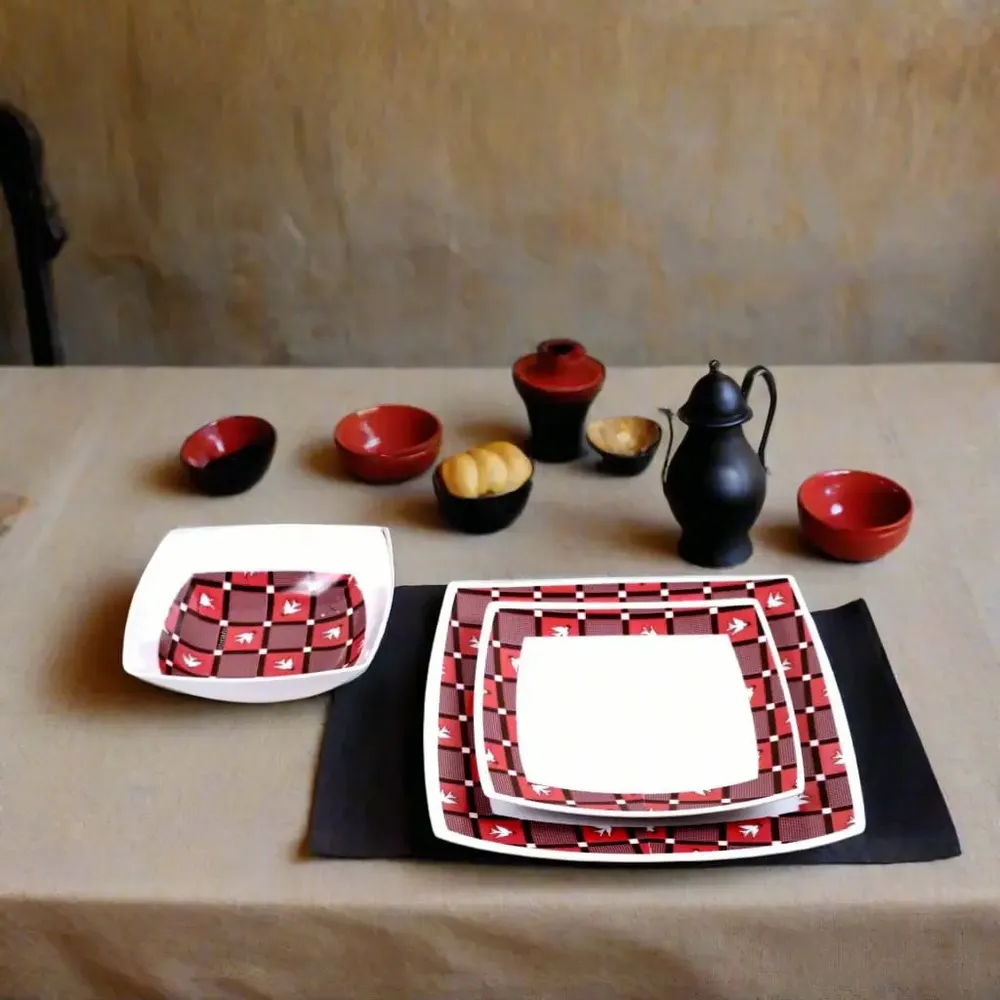 Gifts - Limited Edition: Customizable Set of 6 French Porcelain Plates – Burkina Faso Lwili-Pende Ethnic Pattern - KEMI HOME ART