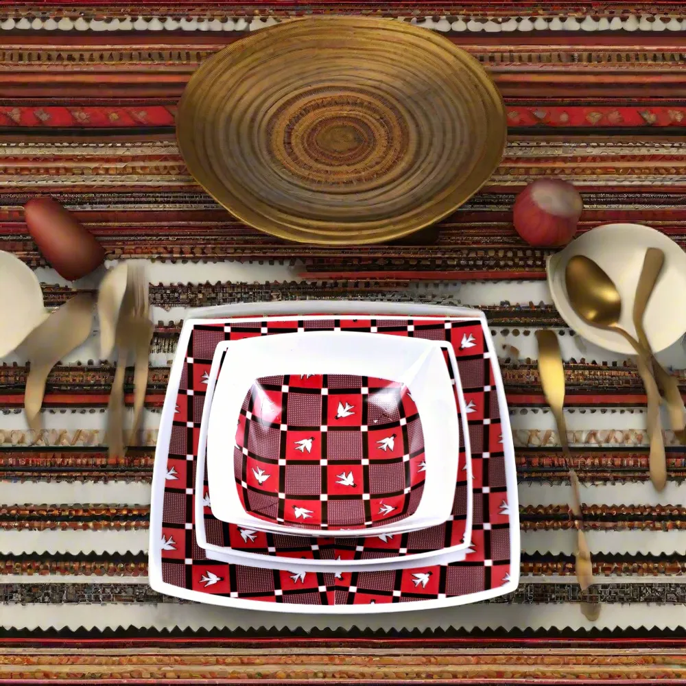 Gifts - Limited Edition: Customizable Set of 6 French Porcelain Plates – Burkina Faso Lwili-Pende Ethnic Pattern - KEMI HOME ART