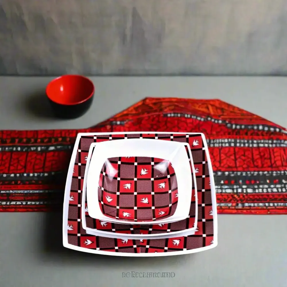 Gifts - Limited Edition: Customizable Set of 6 French Porcelain Plates – Burkina Faso Lwili-Pende Ethnic Pattern - KEMI HOME ART