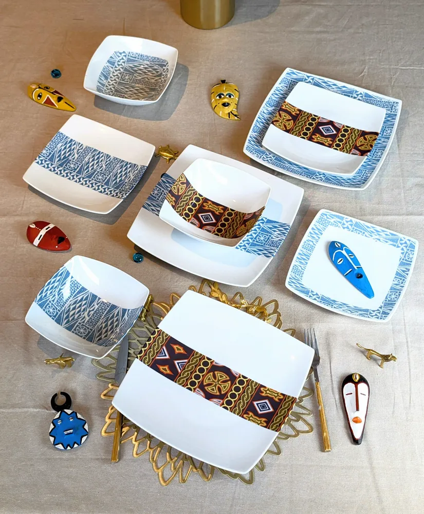 Gifts - Limited Edition: Set of 6 Customizable Ndop Blue Pattern Porcelain Plates – Unique Cameroonian Craftsmanship - KEMI HOME ART