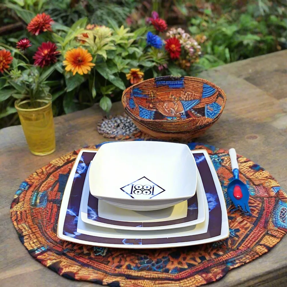 Gifts - Indigo Splendor: Set of 6 Customizable Square French Porcelain Plates – Unique Ethnic Deep Blue Night Pattern - KEMI HOME ART