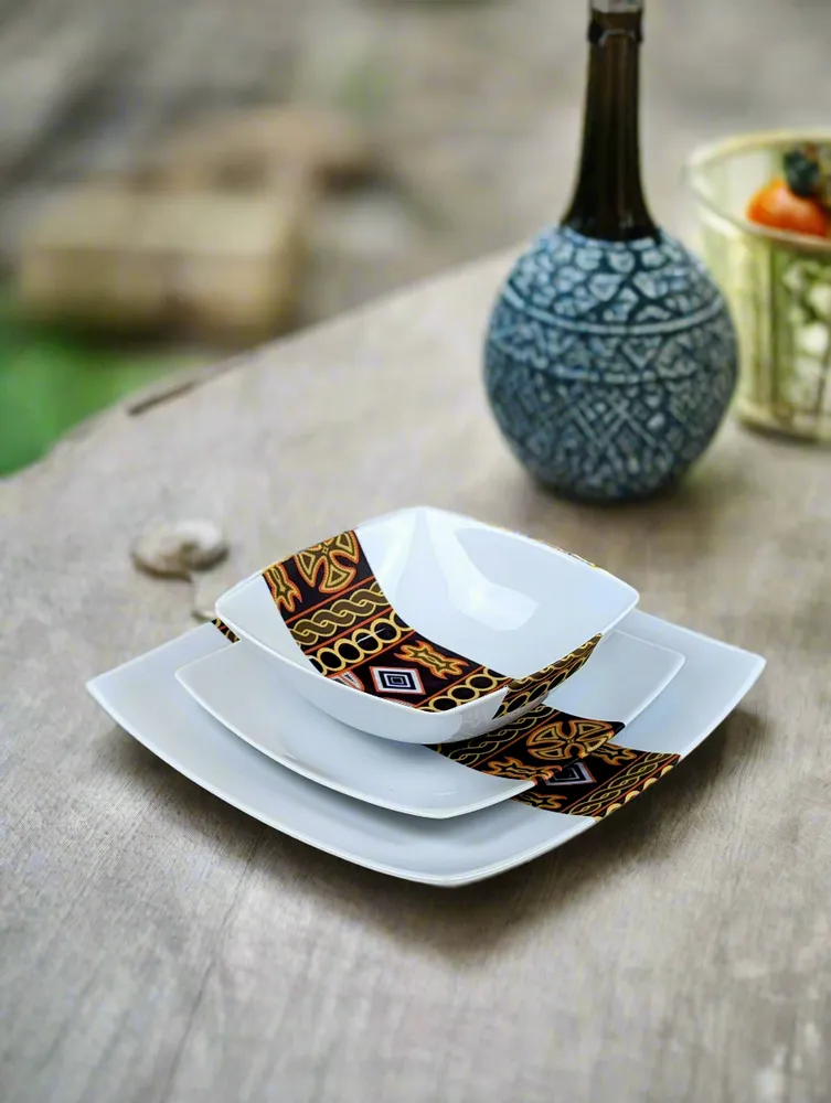 Gifts - Limited Edition: Set of 6 Customizable Square Plates – Ndop Black Pattern, Unique Cameroonian Craftsmanship - KEMI HOME ART