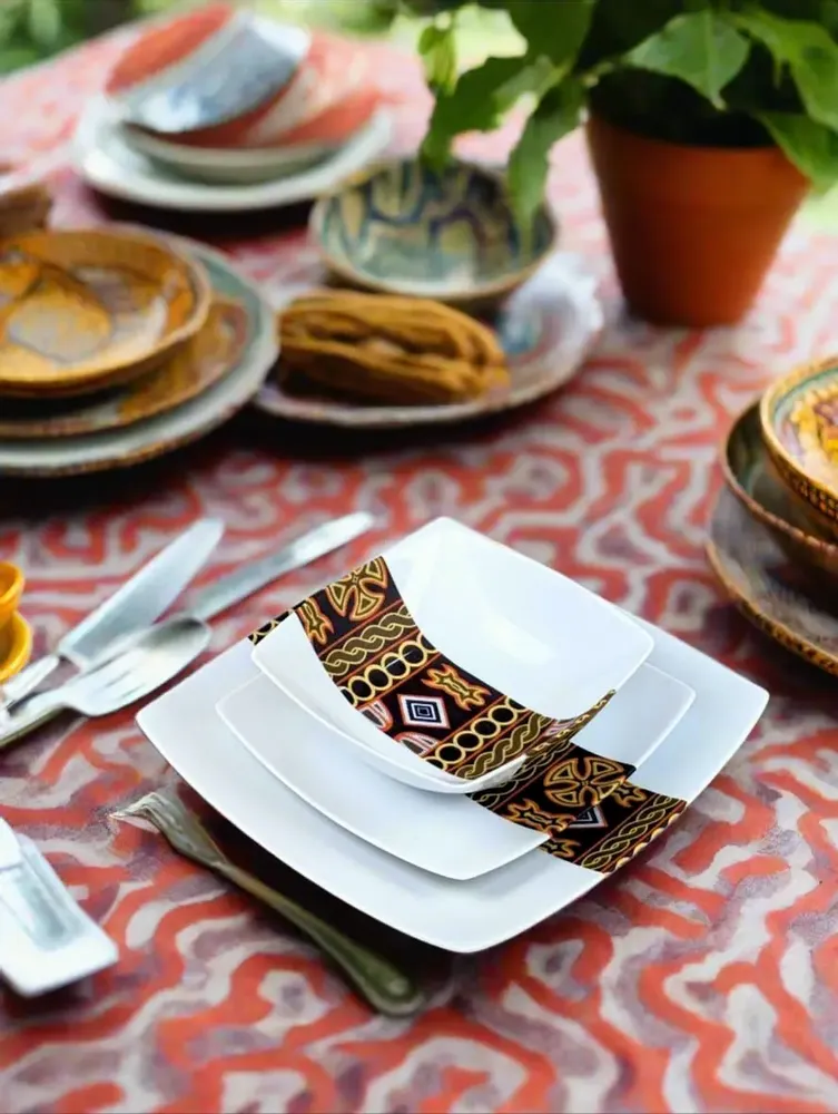 Gifts - Limited Edition: Set of 6 Customizable Square Plates – Ndop Black Pattern, Unique Cameroonian Craftsmanship - KEMI HOME ART