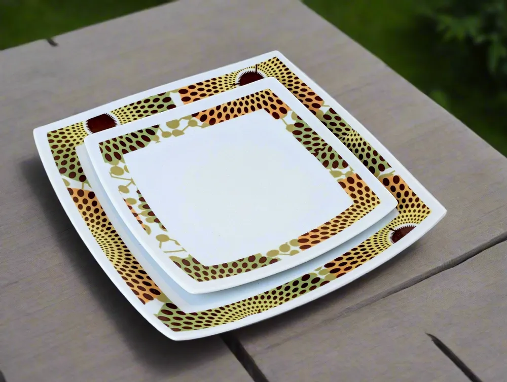 Gifts - Customizable Square Porcelain Plate Set - Unique Gammaphone Rhythm-Inspired Design - KEMI HOME ART