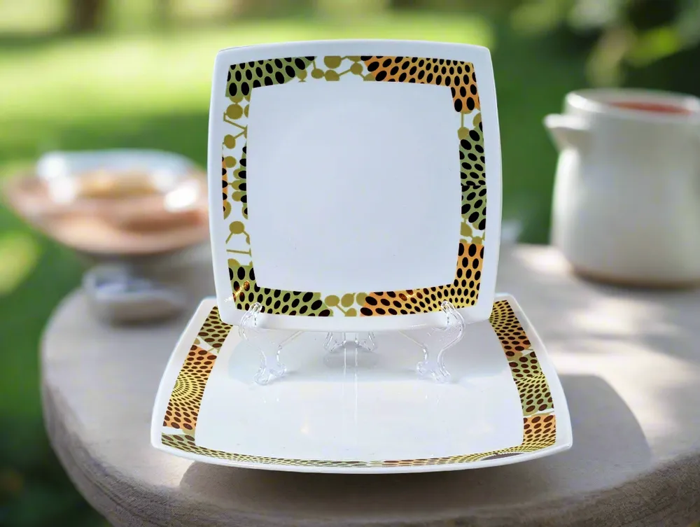 Gifts - Customizable Square Porcelain Plate Set - Unique Gammaphone Rhythm-Inspired Design - KEMI HOME ART