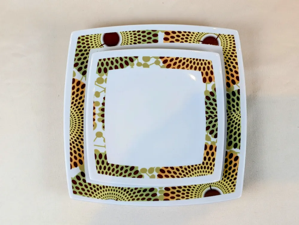 Gifts - Customizable Square Porcelain Plate Set - Unique Gammaphone Rhythm-Inspired Design - KEMI HOME ART