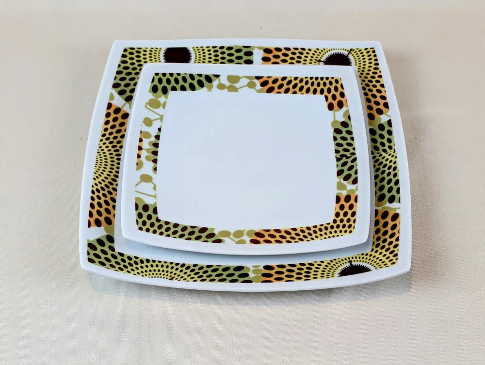 Gifts - Customizable Square Porcelain Plate Set - Unique Gammaphone Rhythm-Inspired Design - KEMI HOME ART