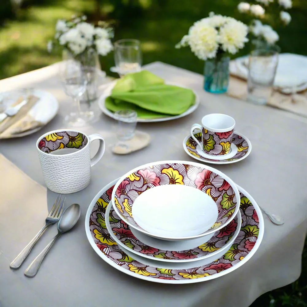 Cadeaux - Éclat de Mariage : Coffret de 6 Assiettes en Porcelaine Fine Personnalisables - Motif Fleurs de Mariage Rose Magenta - KEMI HOME ART