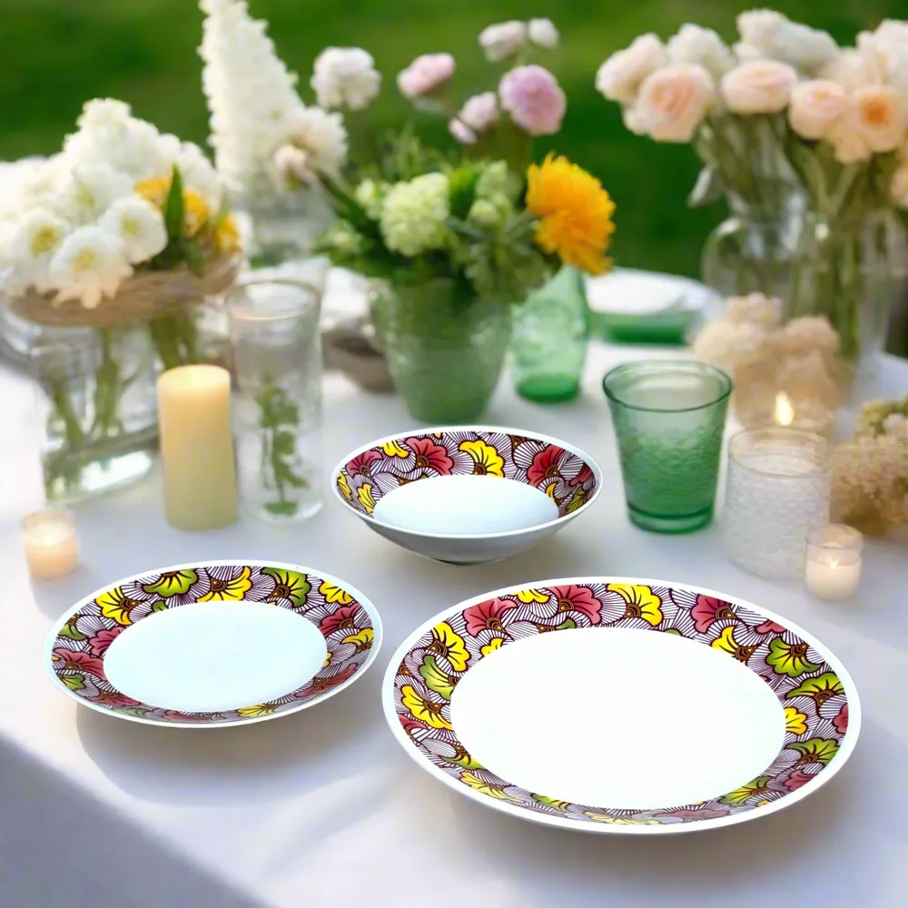 Cadeaux - Éclat de Mariage : Coffret de 6 Assiettes en Porcelaine Fine Personnalisables - Motif Fleurs de Mariage Rose Magenta - KEMI HOME ART