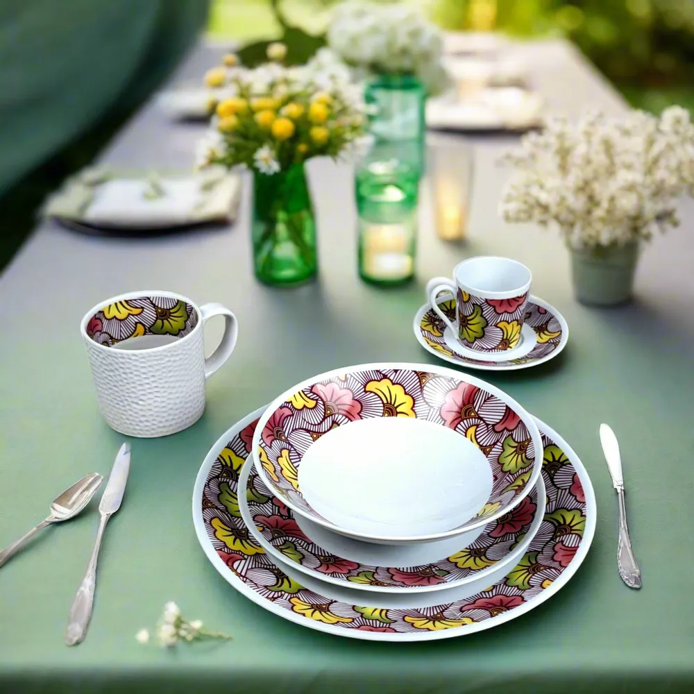 Cadeaux - Éclat de Mariage : Coffret de 6 Assiettes en Porcelaine Fine Personnalisables - Motif Fleurs de Mariage Rose Magenta - KEMI HOME ART