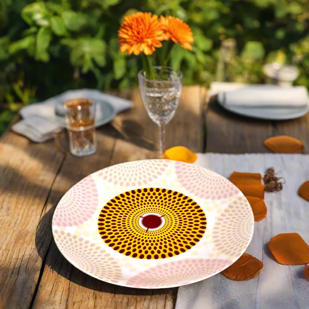 Gifts - Dazzle your guests with this set of 6 customizable French porcelain plates, featuring a unique African WAX motif and elegant design - KEMI HOME ART