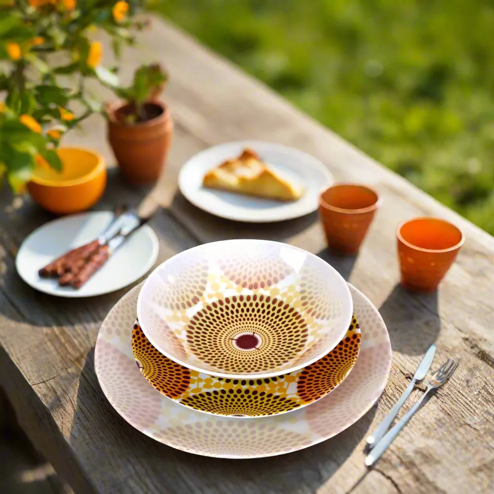 Gifts - Dazzle your guests with this set of 6 customizable French porcelain plates, featuring a unique African WAX motif and elegant design - KEMI HOME ART