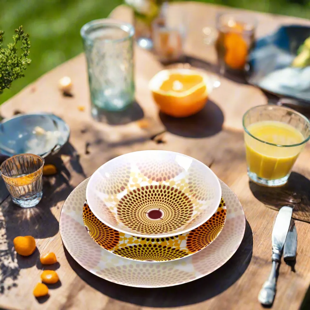Gifts - Dazzle your guests with this set of 6 customizable French porcelain plates, featuring a unique African WAX motif and elegant design - KEMI HOME ART