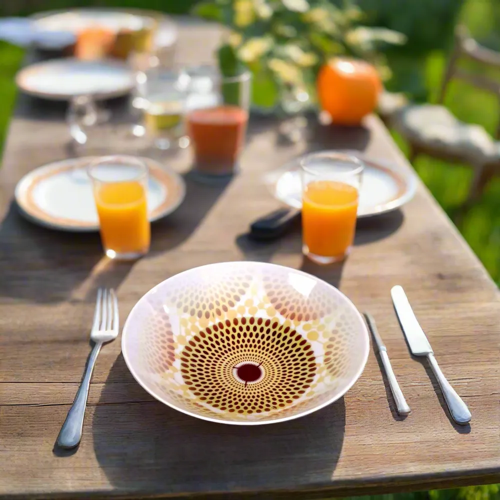 Gifts - Dazzle your guests with this set of 6 customizable French porcelain plates, featuring a unique African WAX motif and elegant design - KEMI HOME ART