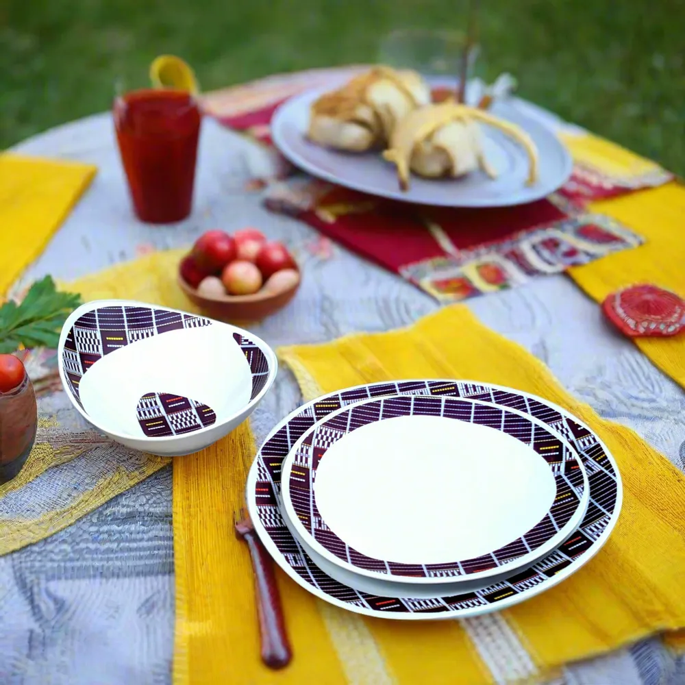 Gifts - Senoufo Elegance: Set of 6 Customizable French Porcelain Oval Plates with Unique Indigo Blue Motif - KEMI HOME ART