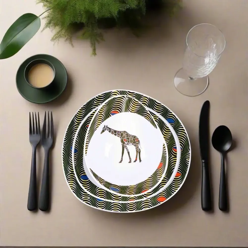 Gifts - The Allure of the Unique: Set of 6 Customizable Oval Porcelain Plates with Captivating WAX Motif - KEMI HOME ART