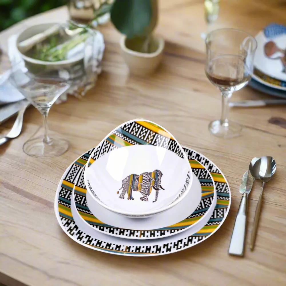 Gifts - Limited Edition: Set of 6 Customizable Oval Porcelain Plates - 'Eye of My Rival' Wax Motif, Made in France - KEMI HOME ART