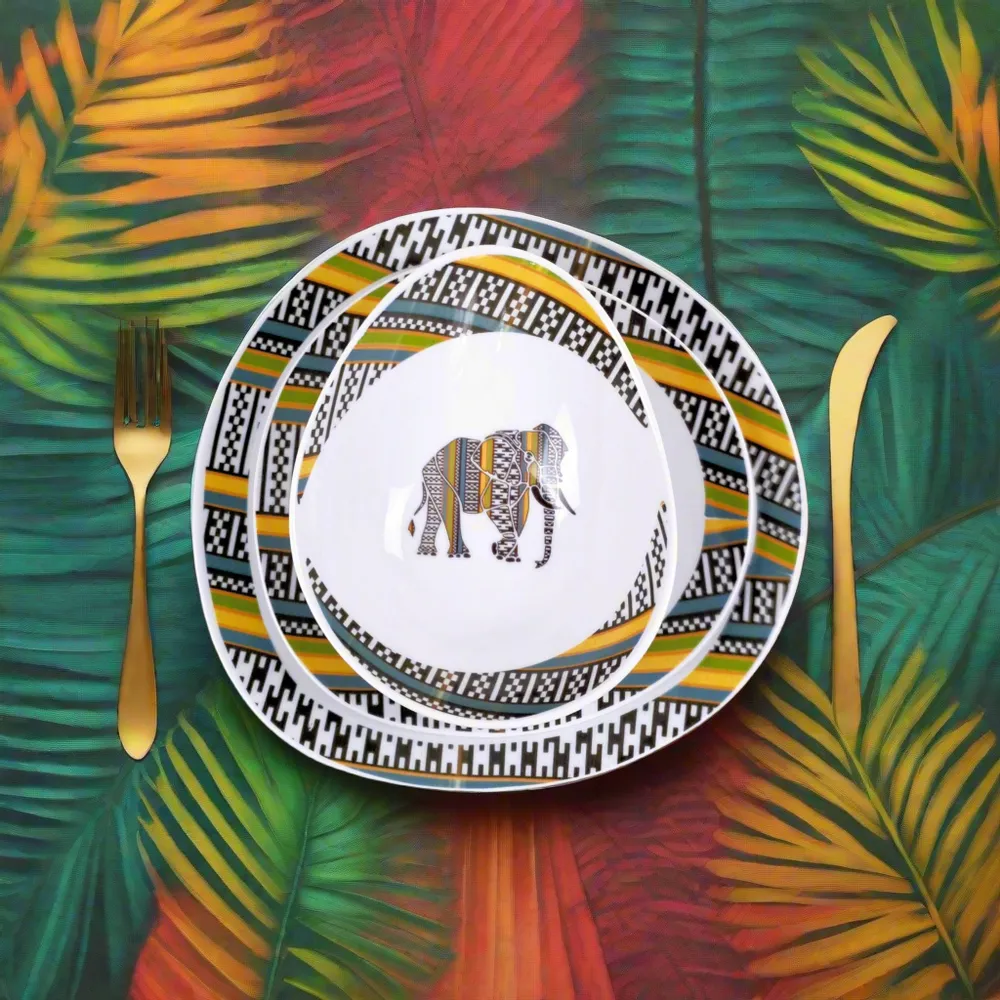 Gifts - Limited Edition: Set of 6 Customizable Oval Porcelain Plates - 'Eye of My Rival' Wax Motif, Made in France - KEMI HOME ART