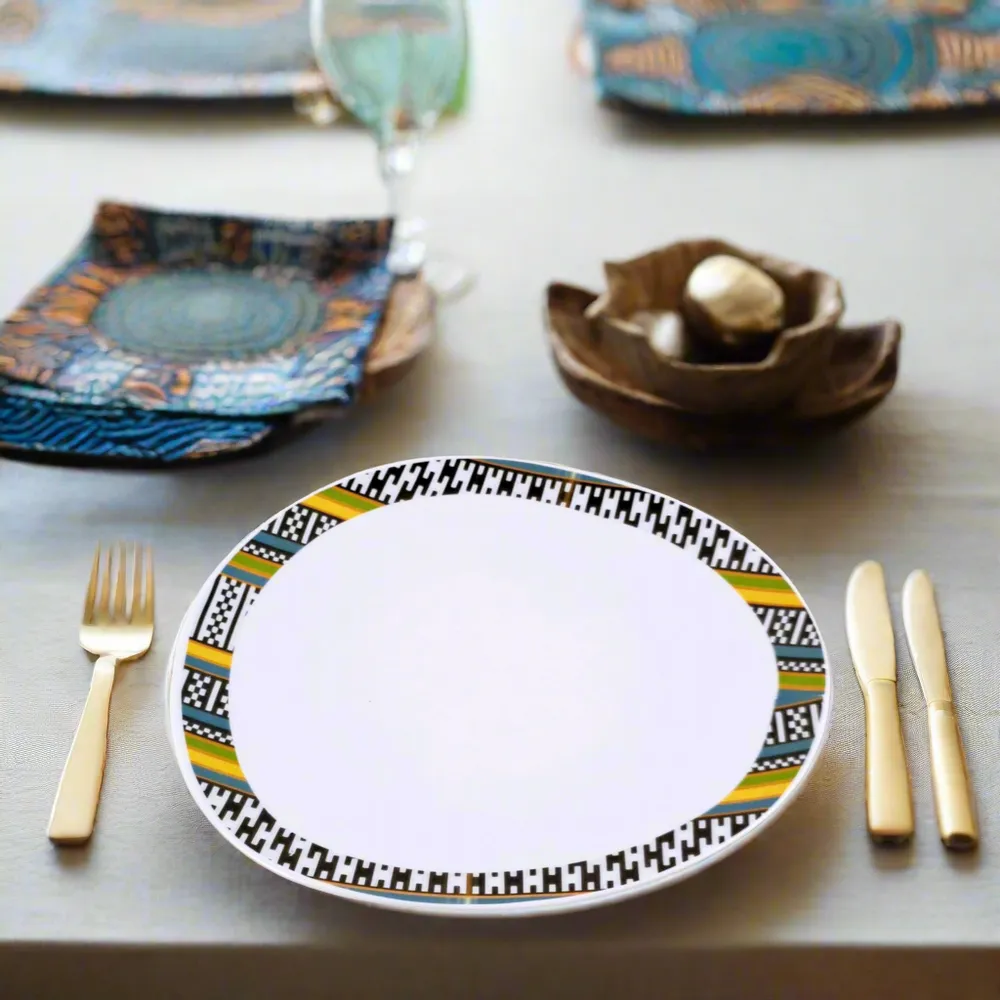 Gifts - Limited Edition: Set of 6 Customizable Oval Porcelain Plates - 'Eye of My Rival' Wax Motif, Made in France - KEMI HOME ART