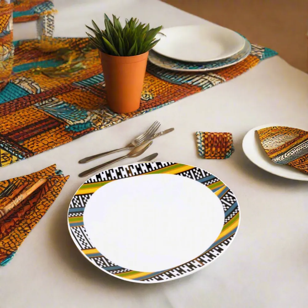 Gifts - Limited Edition: Set of 6 Customizable Oval Porcelain Plates - 'Eye of My Rival' Wax Motif, Made in France - KEMI HOME ART