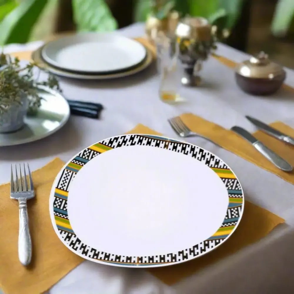 Gifts - Limited Edition: Set of 6 Customizable Oval Porcelain Plates - 'Eye of My Rival' Wax Motif, Made in France - KEMI HOME ART