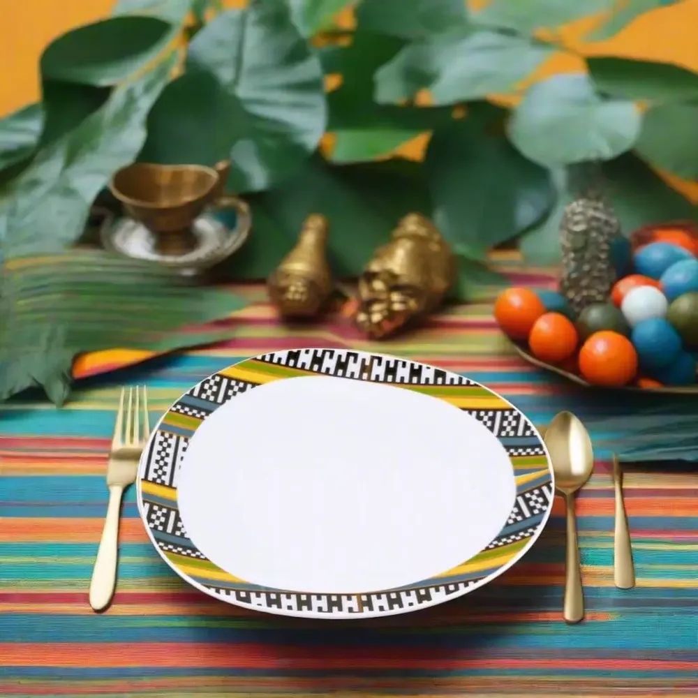 Gifts - Limited Edition: Set of 6 Customizable Oval Porcelain Plates - 'Eye of My Rival' Wax Motif, Made in France - KEMI HOME ART