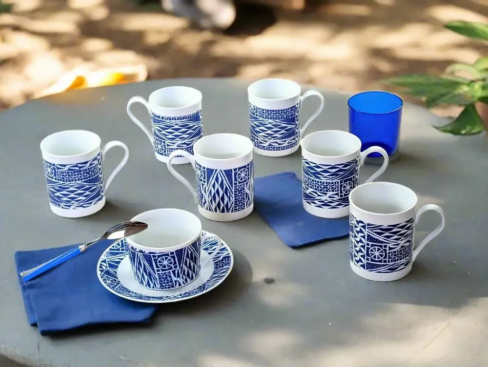 Gifts - Customizable Ndop Blue Porcelain Mug – Handcrafted African Elegance - KEMI HOME ART