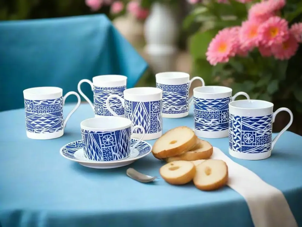 Gifts - Customizable Ndop Blue Porcelain Mug – Handcrafted African Elegance - KEMI HOME ART