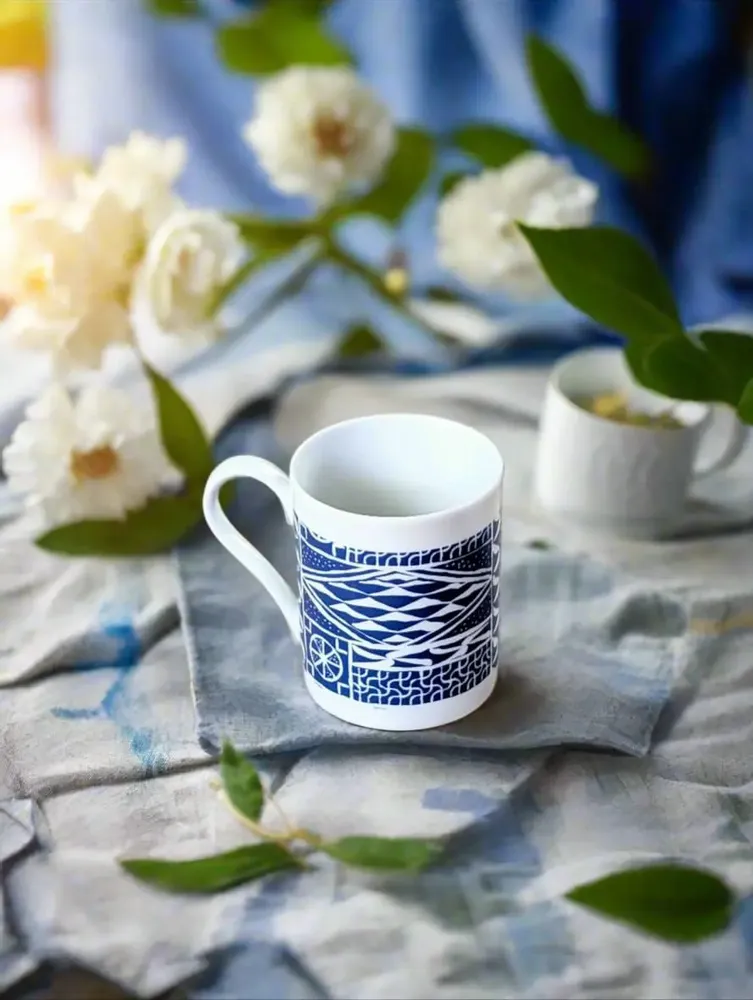 Gifts - Customizable Ndop Blue Porcelain Mug – Handcrafted African Elegance - KEMI HOME ART