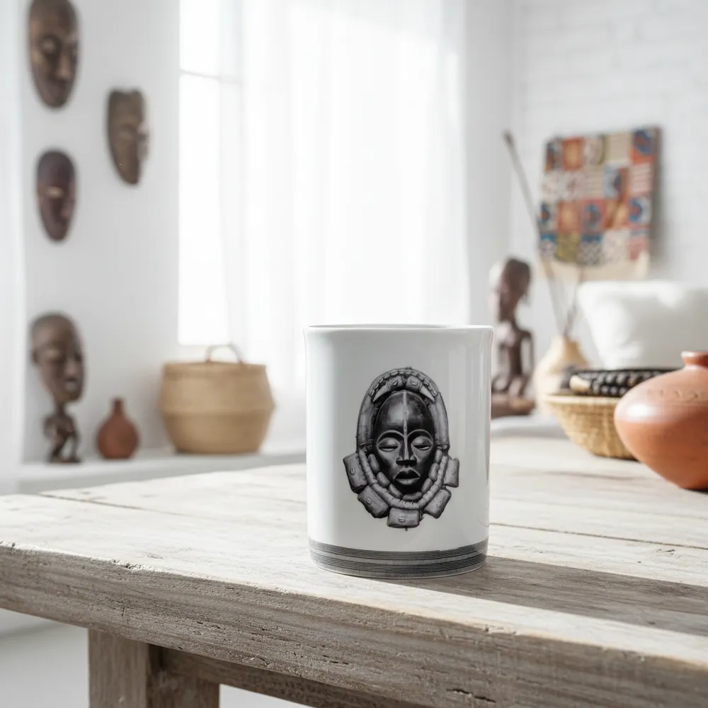 Gifts - Customizable Artisan Mug: Yacouba & Dan Masks on Fine French Porcelain - Unique African Elegance - KEMI HOME ART