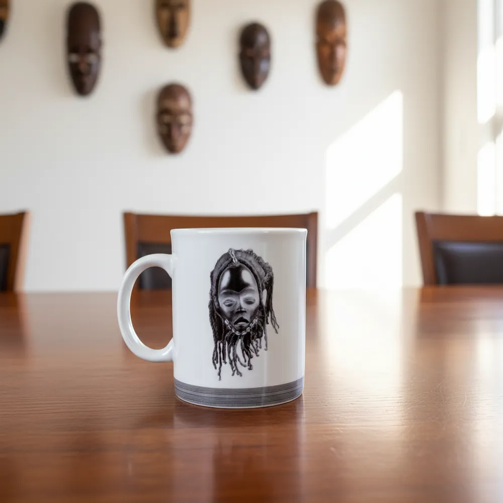Gifts - Handcrafted French Porcelain Mug - Customizable Dan & Yacouba Masks - Unique Cultural Piece - KEMI HOME ART