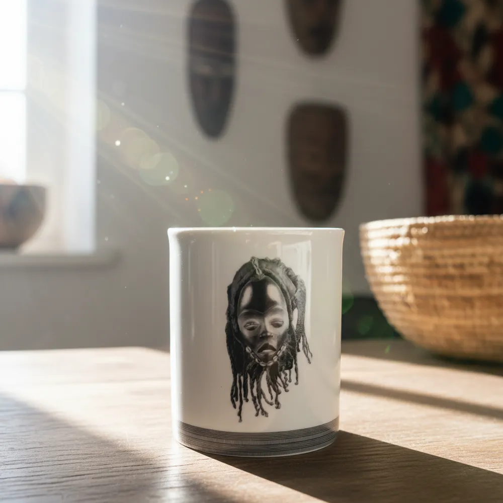 Gifts - Handcrafted French Porcelain Mug - Customizable Dan & Yacouba Masks - Unique Cultural Piece - KEMI HOME ART