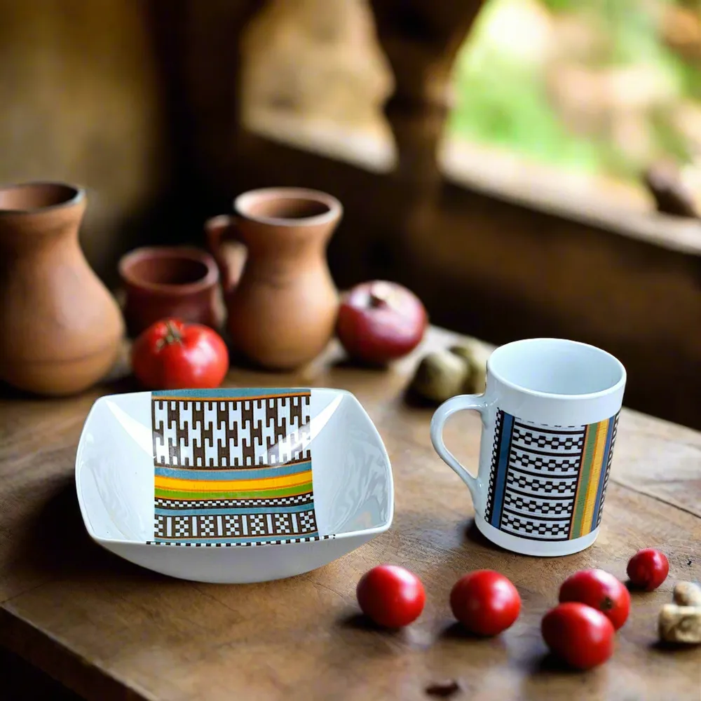 Gifts - Kanta Niger Mug: Customizable French Porcelain with Unique Ethnic Motif, Handcrafted - KEMI HOME ART