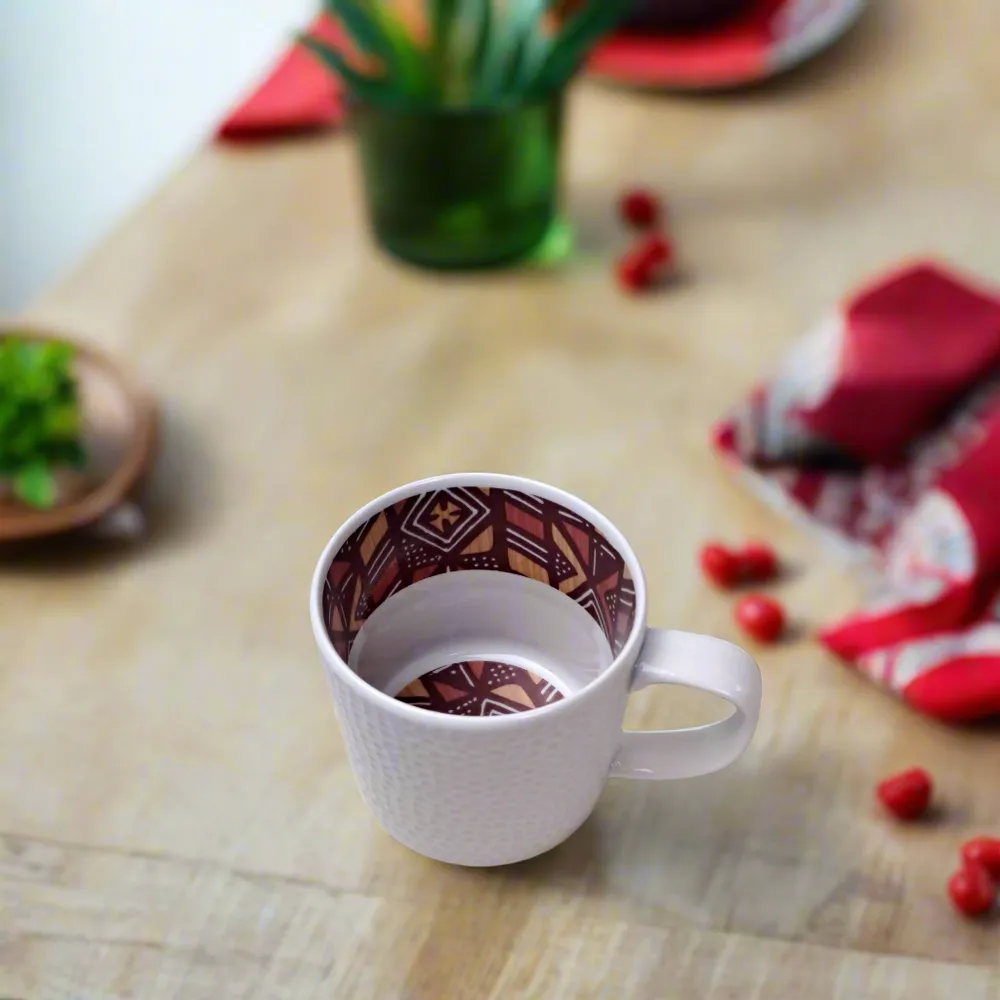 Gifts - Customizable Fine Porcelain Mug - Ethnic Bogolan Pattern, Handcrafted in France - KEMI HOME ART