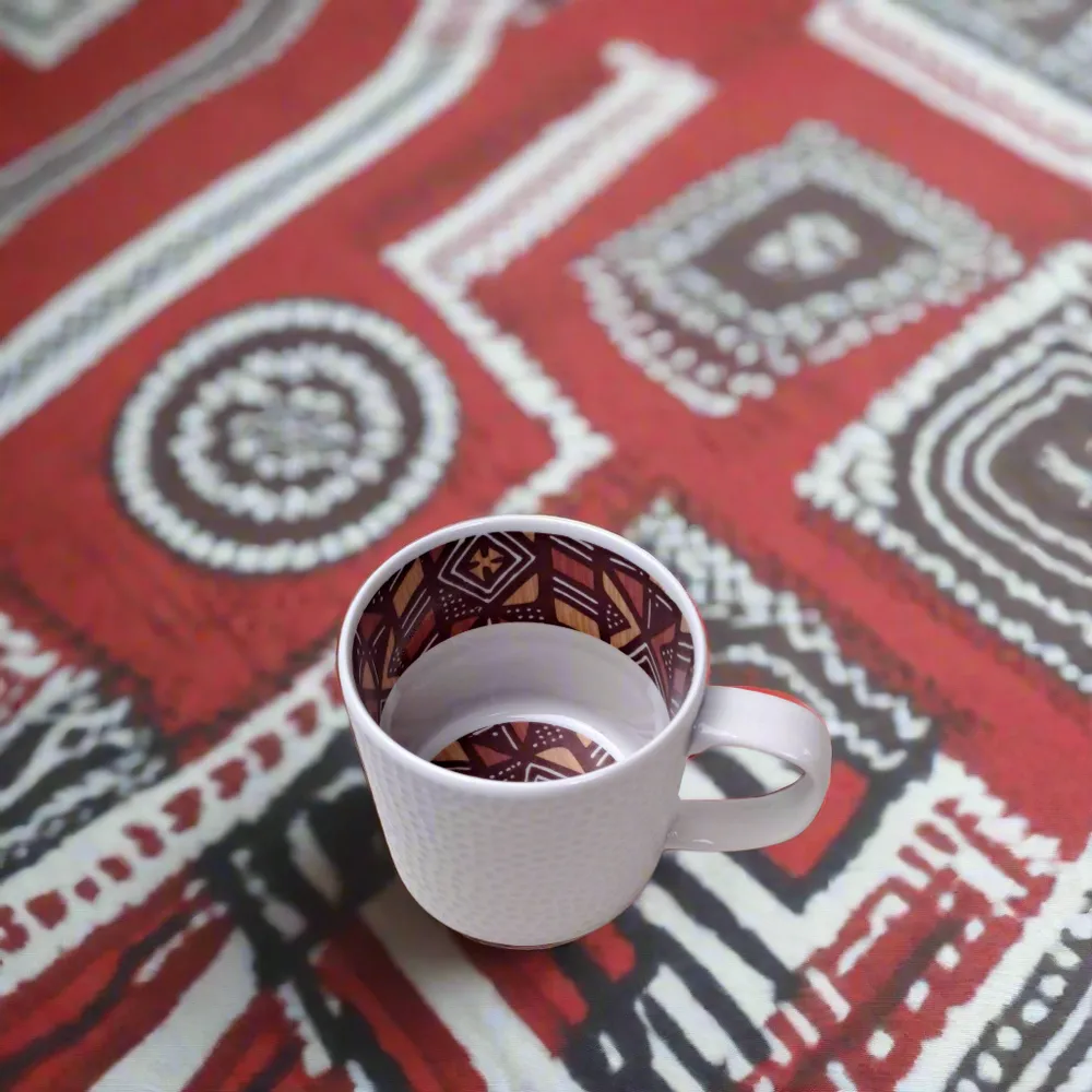 Gifts - Customizable Fine Porcelain Mug - Ethnic Bogolan Pattern, Handcrafted in France - KEMI HOME ART