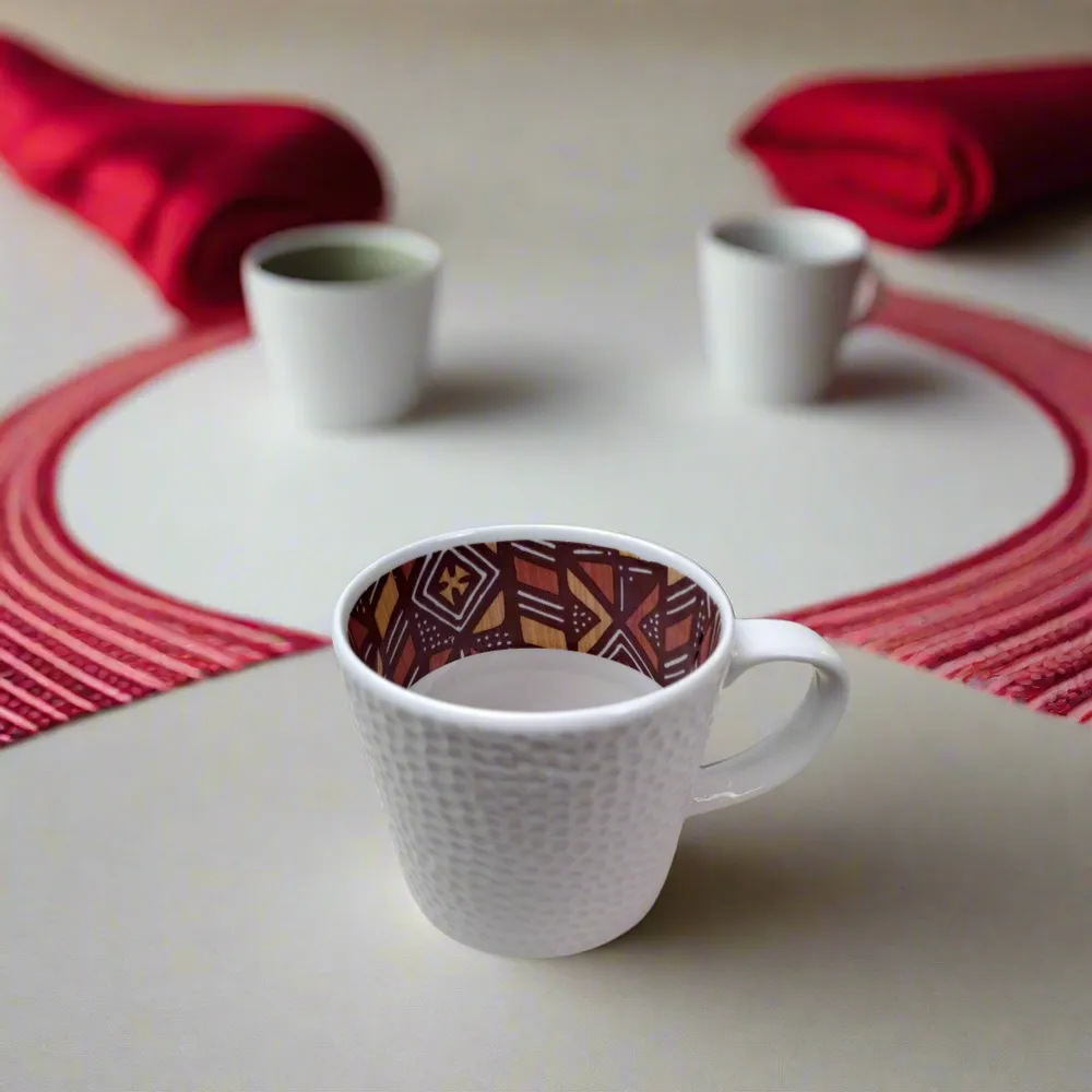 Gifts - Customizable Fine Porcelain Mug - Ethnic Bogolan Pattern, Handcrafted in France - KEMI HOME ART