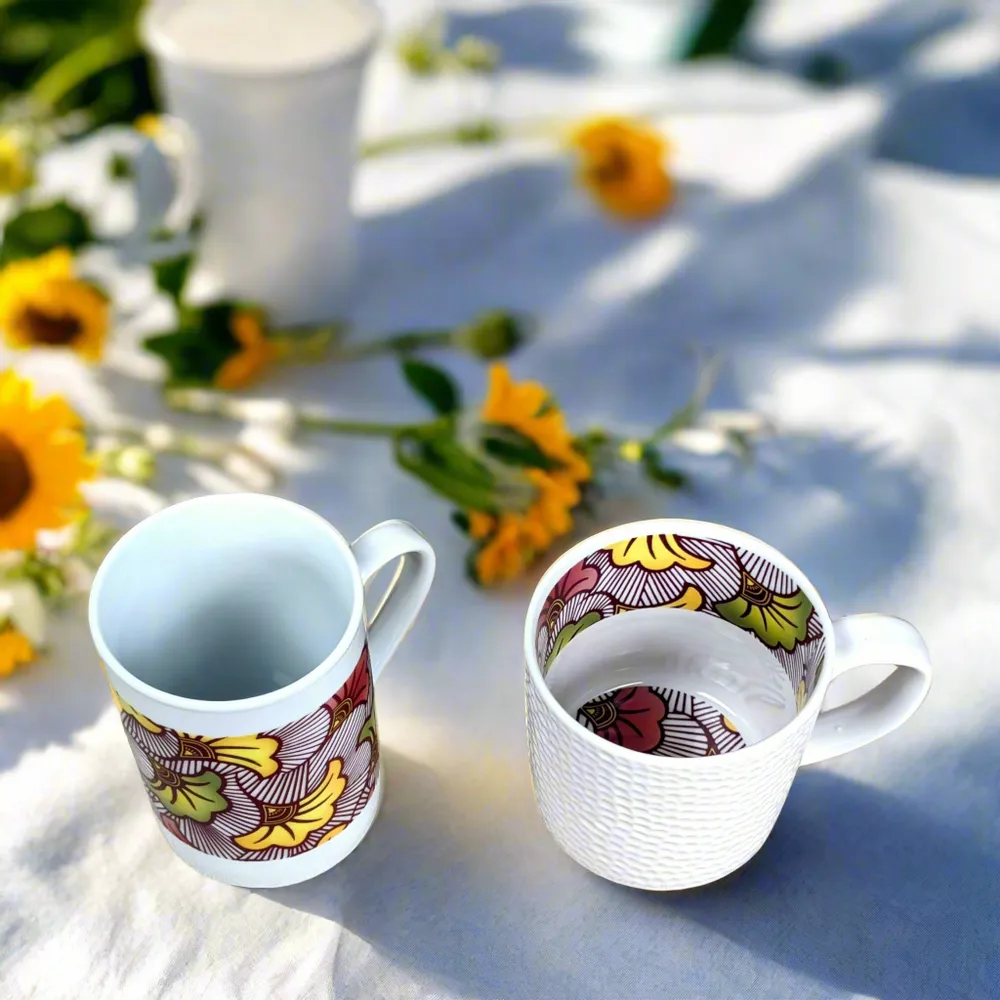 Gifts - Customizable Porcelain Mug - « Wedding Flowers » Wax Pattern in Vibrant Red Magenta - Unique French Craftsmanship - KEMI HOME ART