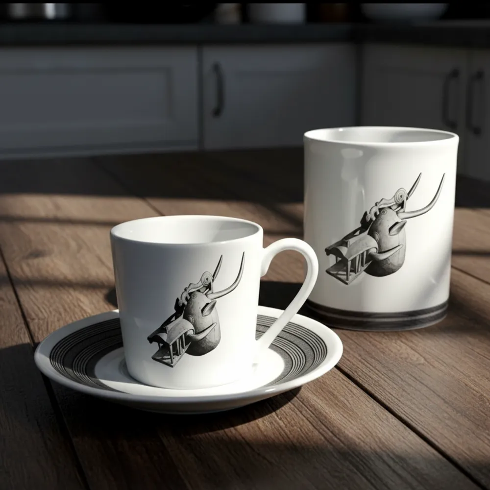 Gifts - Customizable Fine Porcelain Coffee Cup - Senoufo Waniugo Mask, Unique and Elegant African Art - KEMI HOME ART