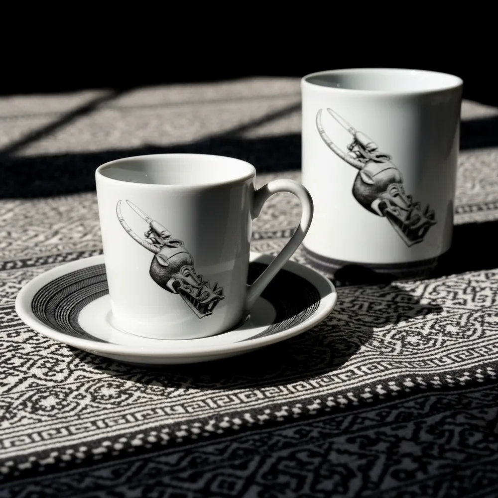 Gifts - Senoufo Mug or Cup: Sacred Art & Customizable French Porcelain – Fierce Jaws, Fangs & Mystical Symbols - KEMI HOME ART