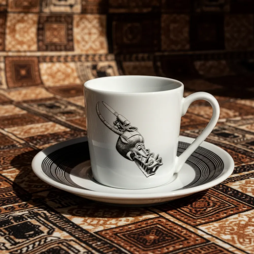 Gifts - Senoufo Mug or Cup: Sacred Art & Customizable French Porcelain – Fierce Jaws, Fangs & Mystical Symbols - KEMI HOME ART