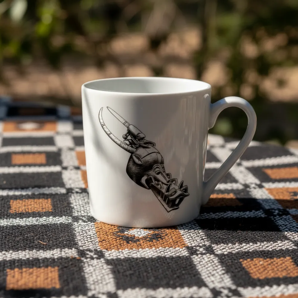 Gifts - Senoufo Mug or Cup: Sacred Art & Customizable French Porcelain – Fierce Jaws, Fangs & Mystical Symbols - KEMI HOME ART