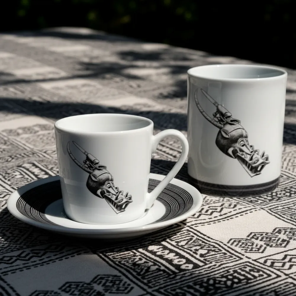 Gifts - Senoufo Mug or Cup: Sacred Art & Customizable French Porcelain – Fierce Jaws, Fangs & Mystical Symbols - KEMI HOME ART